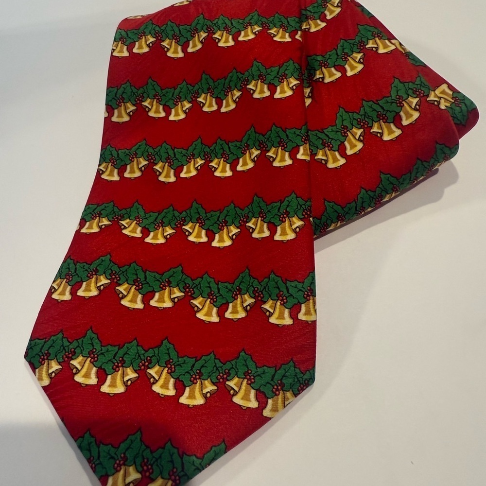 Keith Daniel’s Festive Red Tie with Bells and Holly